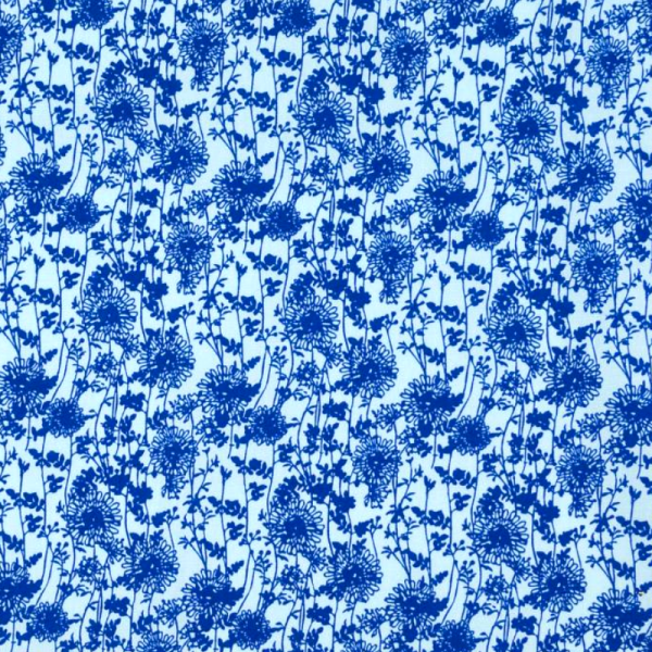 Blumenranken hellblau/blau, Baumwollstoff
