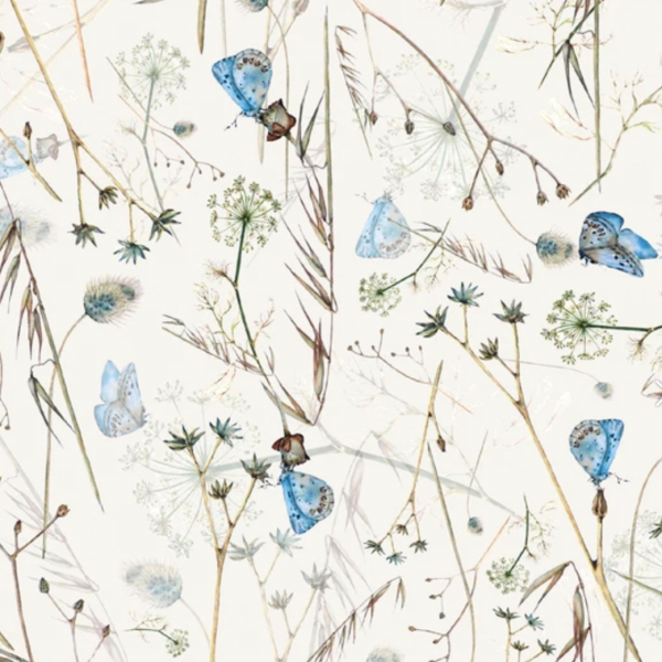 Digitaldruck Wiesenblumen und Schmetterling blau/offwhite, Jersey