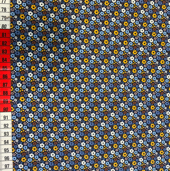 Kleine Blümchen auf dunkelblau/senf, Jersey, *Letztes Stück ca. 100 cm*