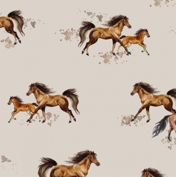 Digitaldruck Pferdchen auf sand, Baumwoll-Popeline
