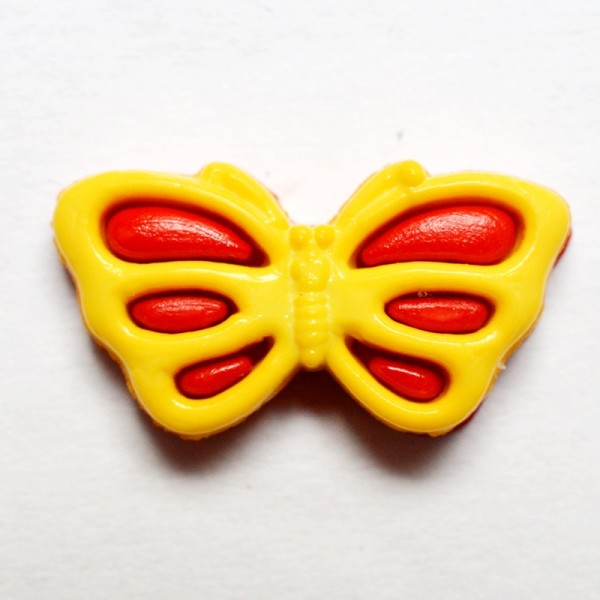 Knopf Schmetterling, rot-gelb