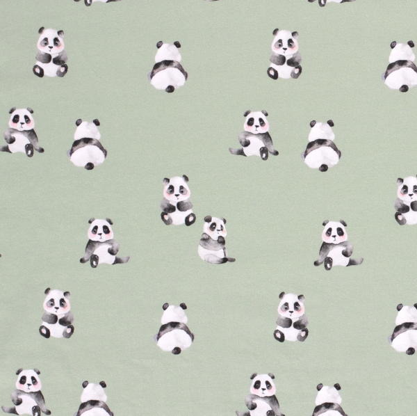 Digitaldruck Jersey, Pandas auf mint