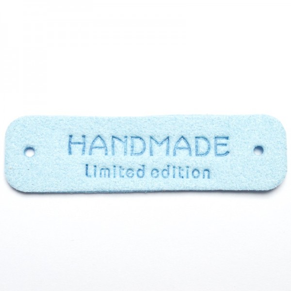 Label aus Kunstleder, handmade "Limited edition", hellblau