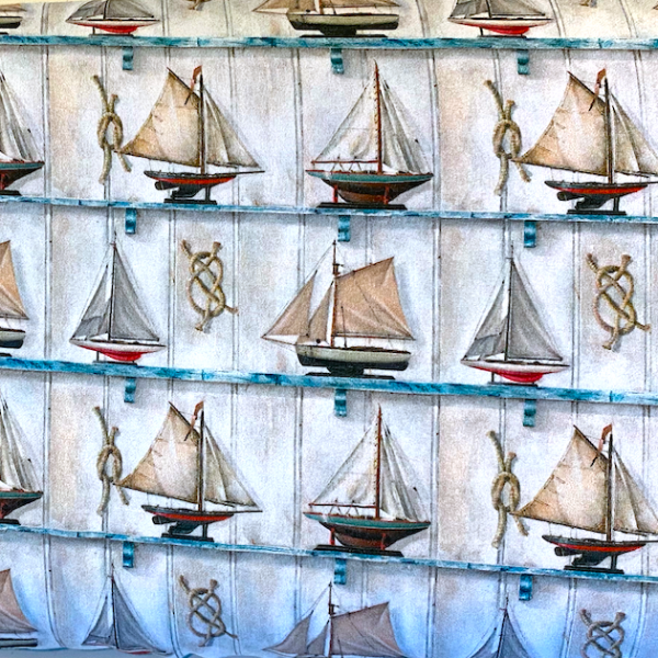 Digitaldruck Segelschiffe blaugrau, Top-Baumwollstoff