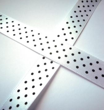 Satinband, micro dots, weiß, 15 mm