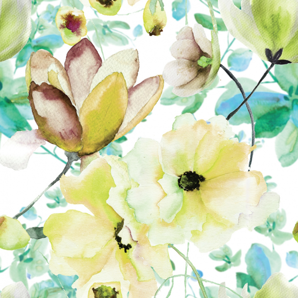 Digitaldruck Aquarellblüten grün/gelb, Sweat