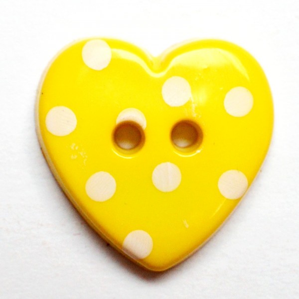 Knopf Herz mit weißen Punkten, gelb