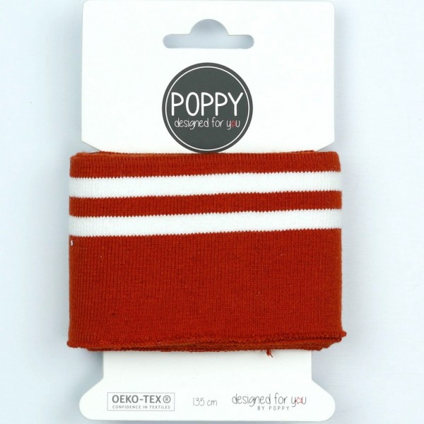 Poppy, Bio-Strickbündchen Stripes rostrot-weiß, 135 cm