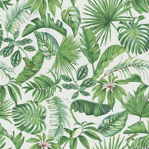 Dekostoff/Canvas Tropical Leaves grün offwhite