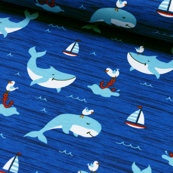 Walfisch und Boote blau, Jersey