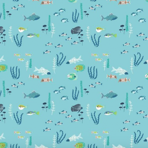 blend fabrics, Congo Hippos, River Fish blau, Baumwollstoff