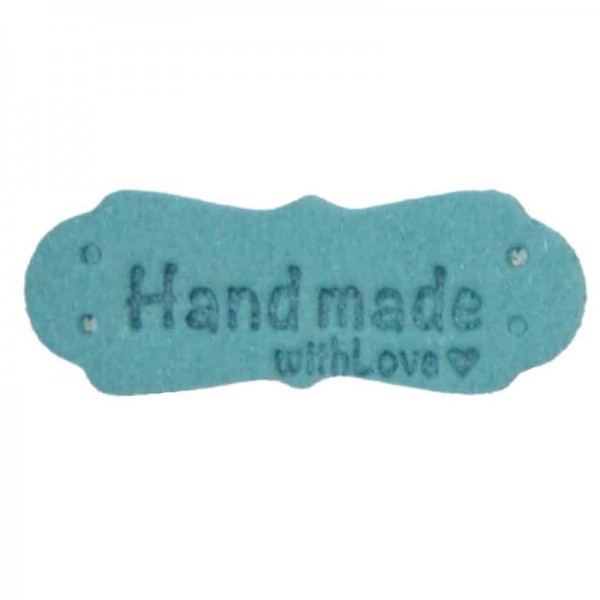 Label aus Leder "Handmade with Love", petrol
