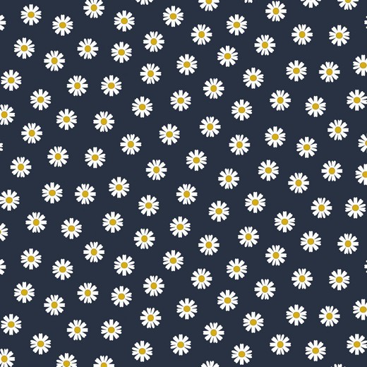 Daisy Flowers auf dunkelblau, Baumwollstoff, 60°waschbar