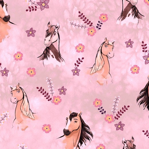 AUSVERKAUFT! Jersey, Digitaldruck Horse Spirit rosa, *Letztes Stück ca. 70 cm*