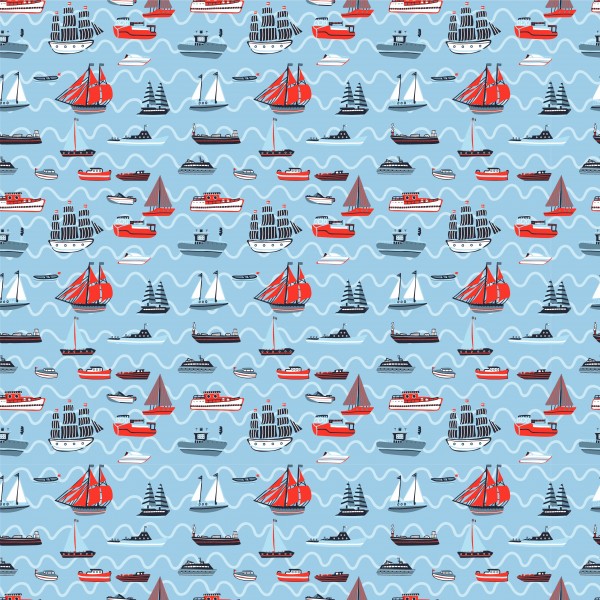 Kleine Segelschiffe auf hellblau, Jersey