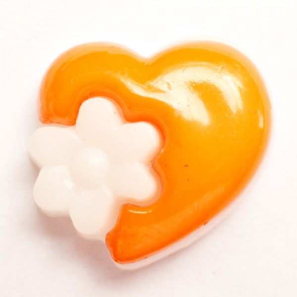 Knopf Herz mit weißer Blume, orange