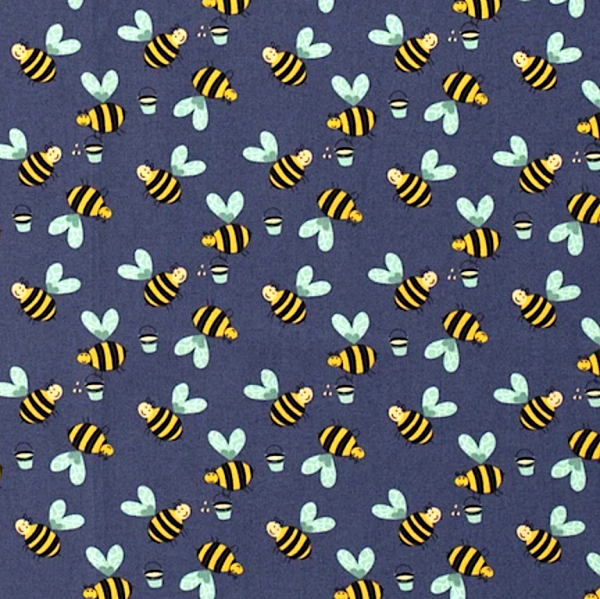 Kleine Bienen auf dunkelblau, Baumwollstoff