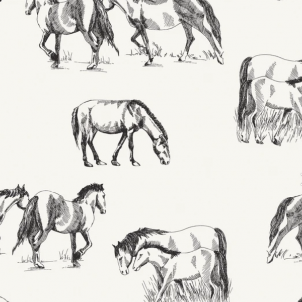 Digitaldruck Horses schwarz auf offwhite, Jersey
