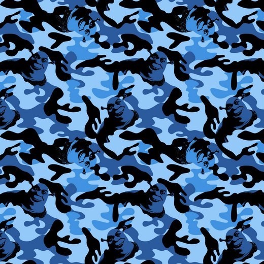 Baumwollpopeline, Shrek Camouflage blau, waschbar bei 60°