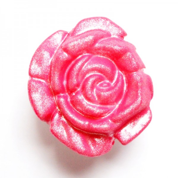 Knopf Rose, silber schimmernd, pink