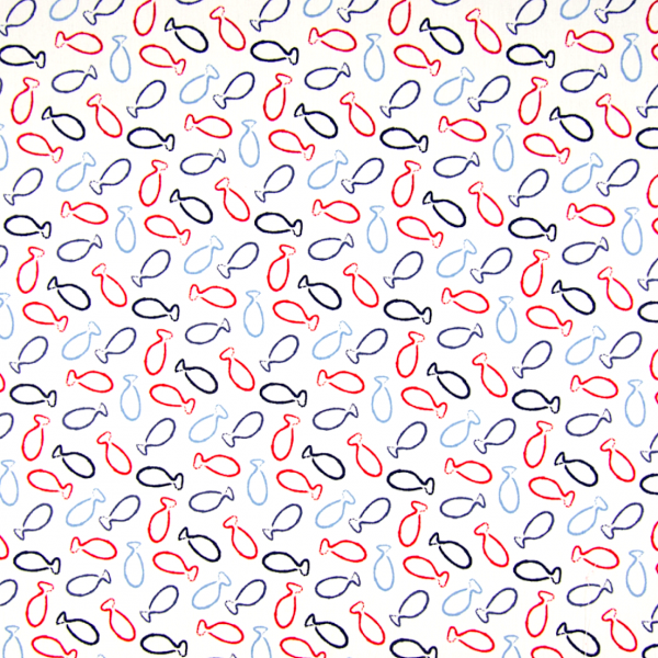 Kleine Fischys rot/blau auf weiß, Baumwoll-Popeline