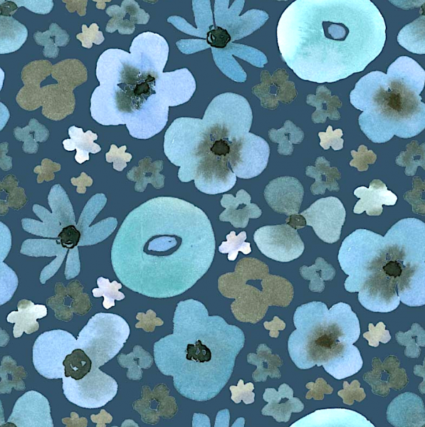 Watercolor Flowers dunkelblau, Kuschelsweat
