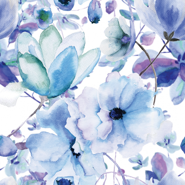 Digitaldruck Aquarellblüten blau/lila, Sweat