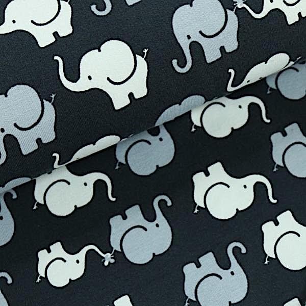 Elefantenparade grau/weiß auf dunkelgrau, Jersey