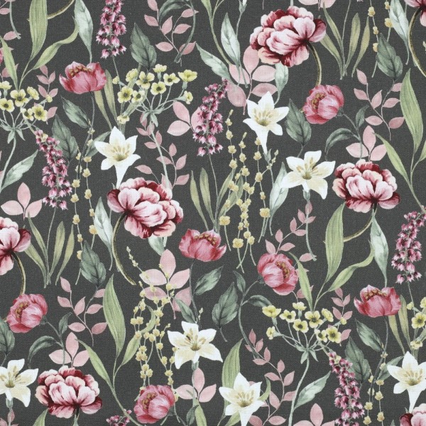 Dekostoff/Canvas Digitaldruck Wildblumen auf khaki