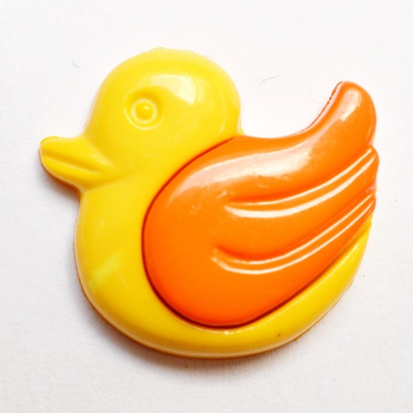 Knopf Ente, gelb mit orangen Flügeln