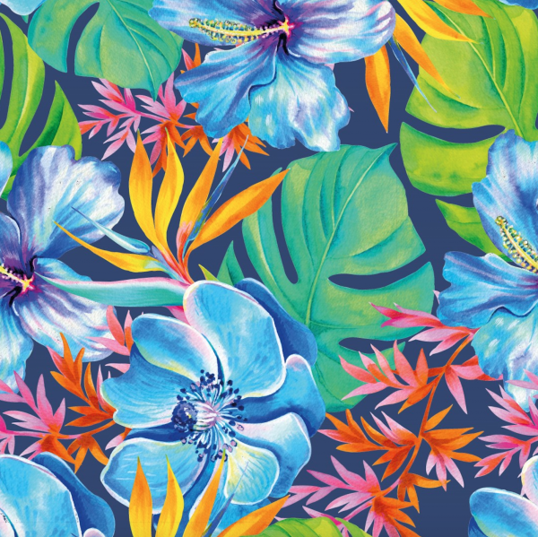 Jersey, Digitaldruck Tropic Flowers blau