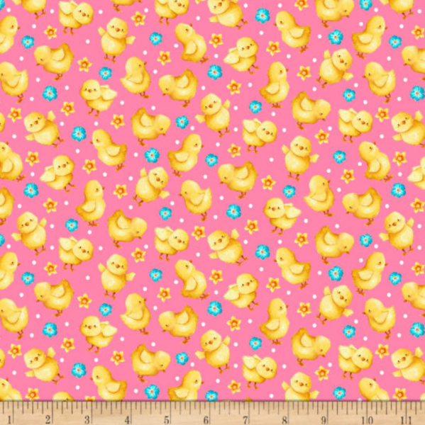 Little Chicks auf pink, Baumwollstoff, *Letztes Stück ca. 90 cm*
