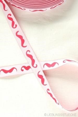 Moustache, pink-weiß, Webband beidseitig