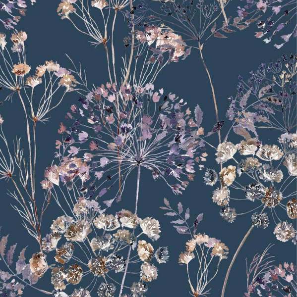 Digitaldruck, Große Wiesenblumen auf dunkelblau, Jersey