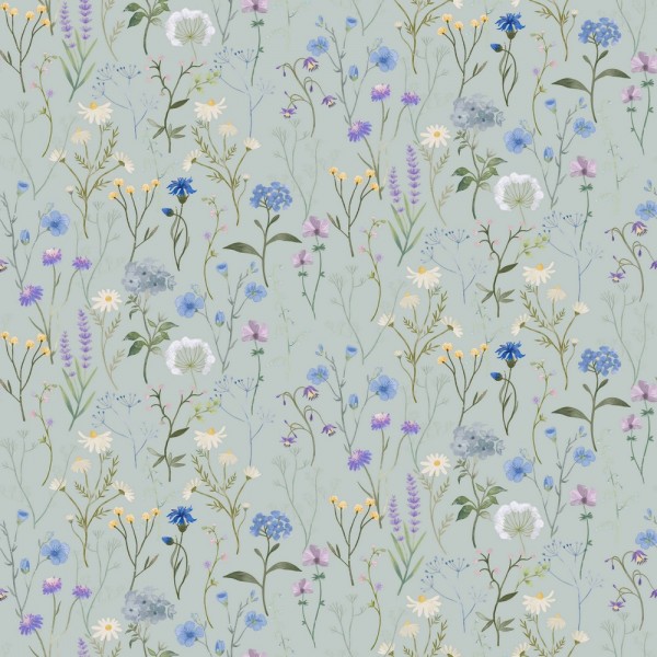 Dekostoff/Canvas Digitaldruck Blumenwiese hellblau
