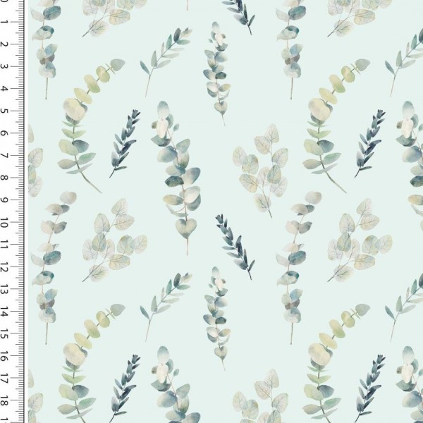 Viskose-Jersey Digitaldruck Eukalyptus Zweige zartes mint