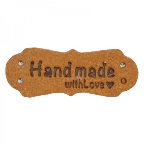 Label aus Leder "Handmade with Love", rotbraun