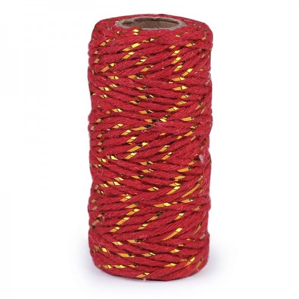 Baumwollschnur mit Lurex, 1,5 mm, rot mit gold - 17 m