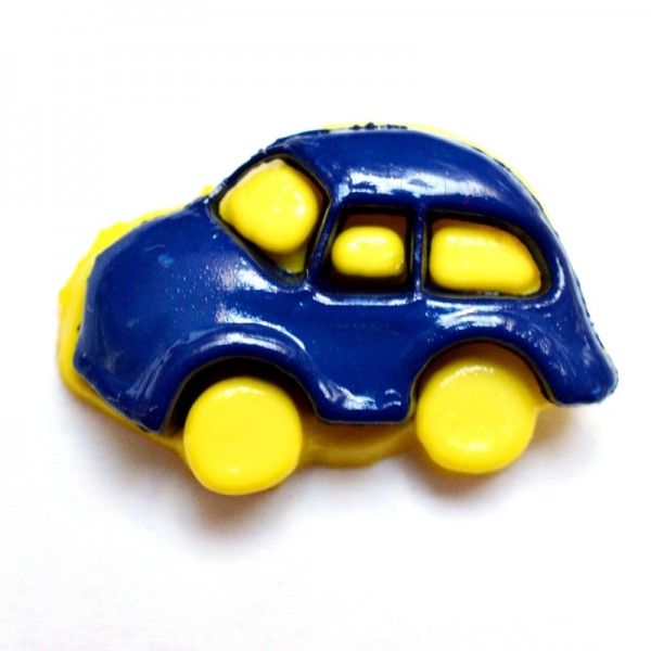 Knopf Auto, gelb-blau