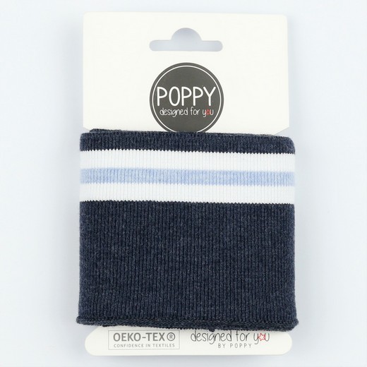 Poppy, Strickbündchen Stripes, dunkles jeansblau/hellblau/weiß 135 cm