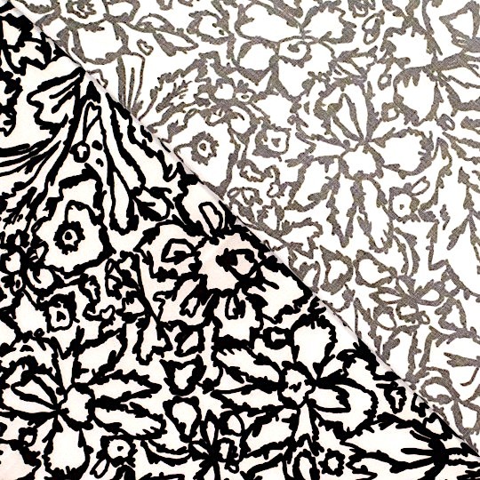 Lyocell-Webstoff, Blumen schwarz-weiß