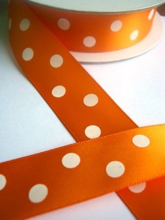 Satinband, polka dots, orange, 22 mm