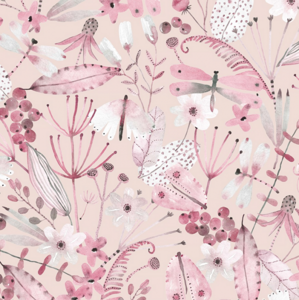 Viskose-Webstoff, Digitaldruck Butterfly&Flowers rosa
