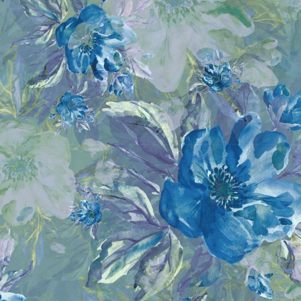 Sweat Digitaldruck, Aquarell Flowers blau/petrol, *Letztes Stück ca. 134 cm*