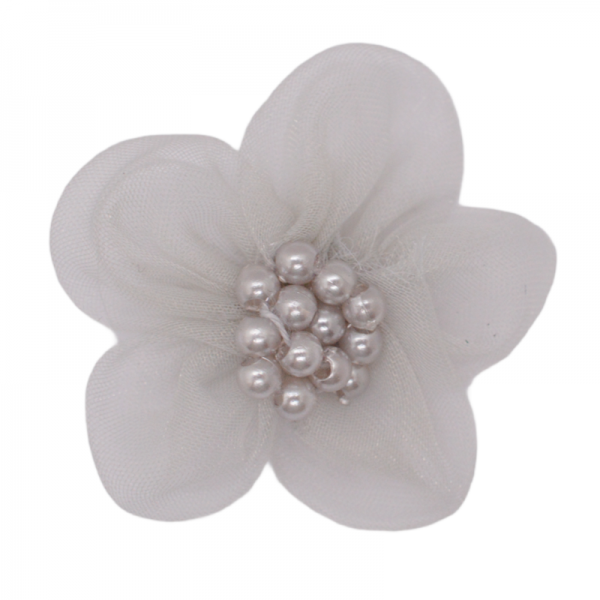 kleines Chiffonblümchen mit Perlen, grau