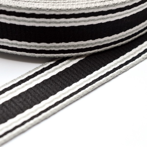 Gurtband dreifärbig gestreift, schwarz/grau/weiß