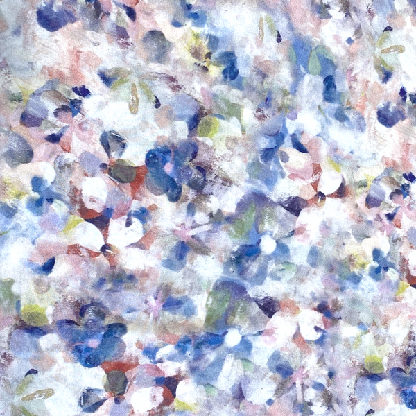 Viskose-Webstoff, Aquarellblumen flieder/blau, *Letztes Stück ca. 70 cm*