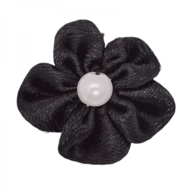 kleines Satinblümchen mit Perle, schwarz